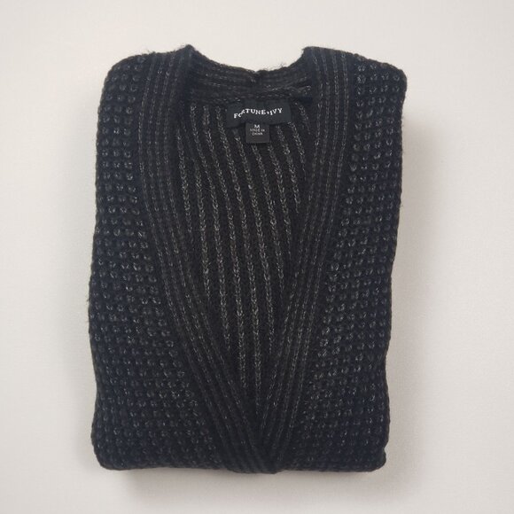 Fortune + Ivy Open Cardigan Sweater Women's Size Medium Black Grey Coatigan NWOT - Picture 15 of 16